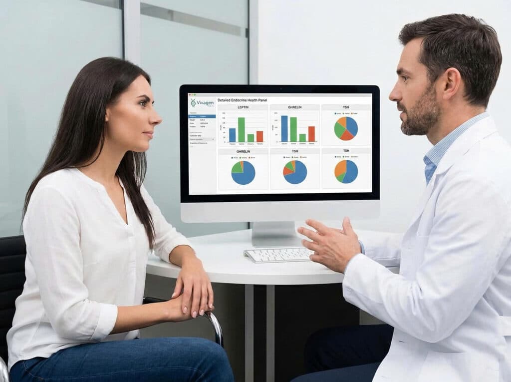 Patient and doctor review endocrine health panel.