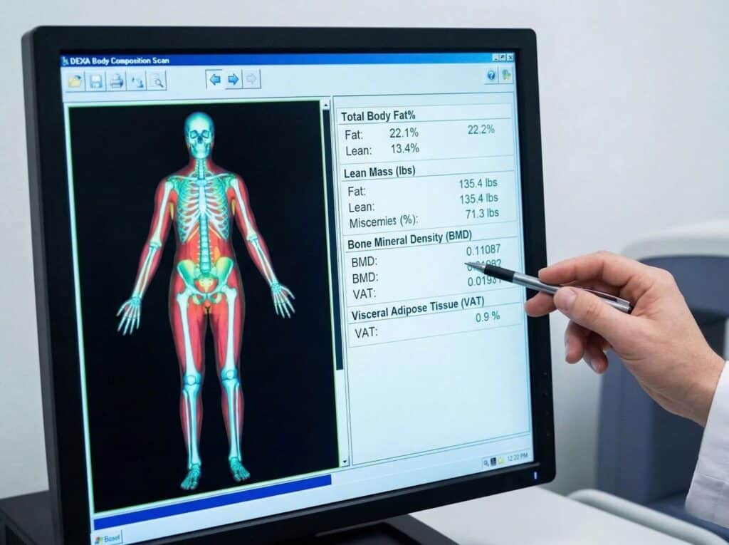 Clinical DEXA scan showing exact body composition.