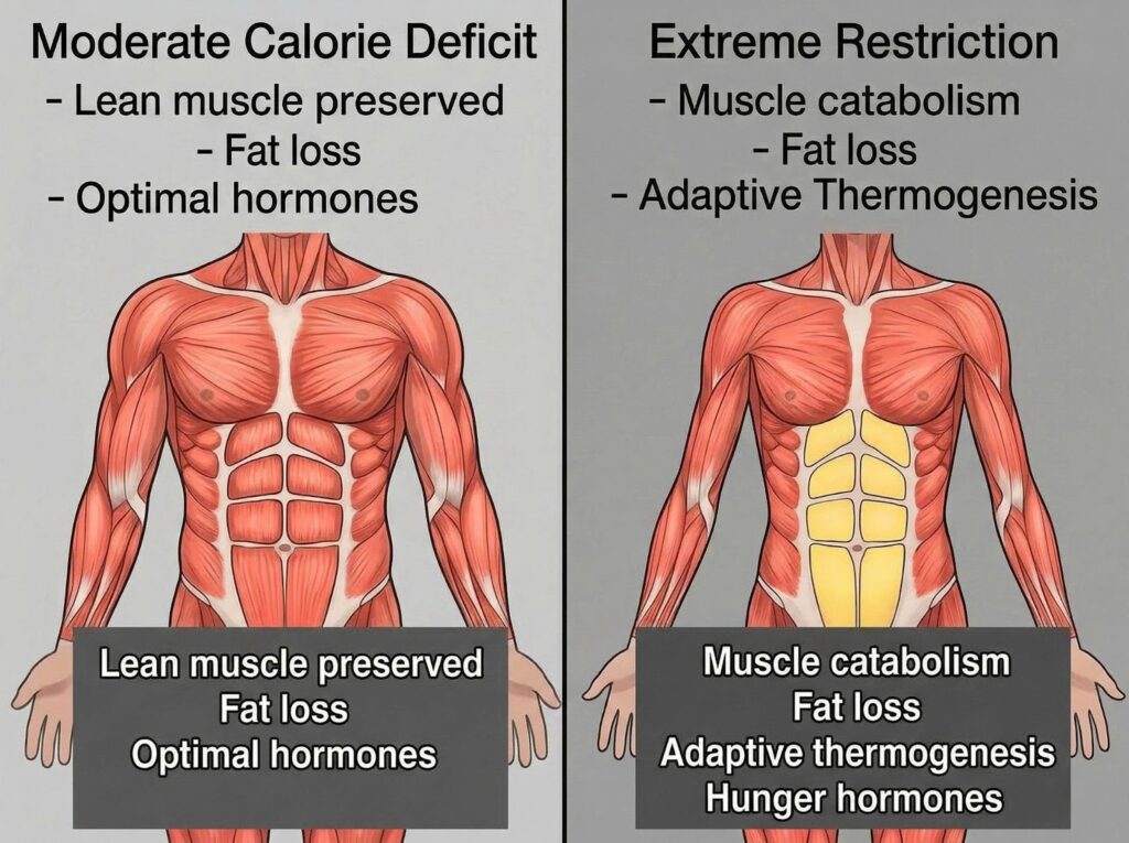 Clinical visualization of metabolic adaptation and muscle loss.