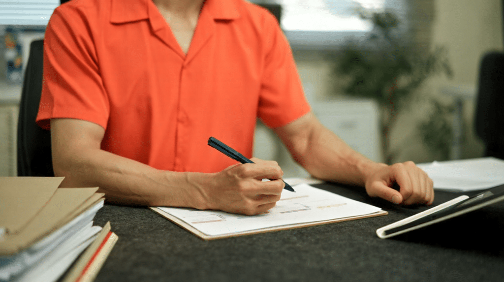 A man is making a list of questions to ask his doctor before booking a testosterone consultation.