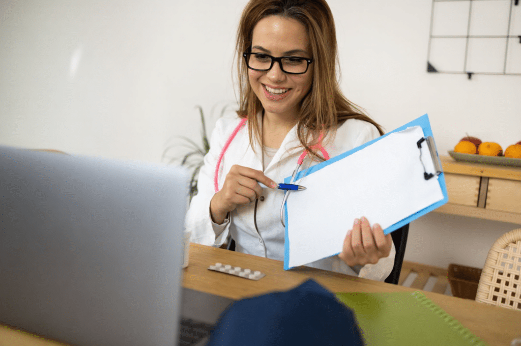 The doctor is confirming follow-up appointments with a patient undergoing weight loss consultation.